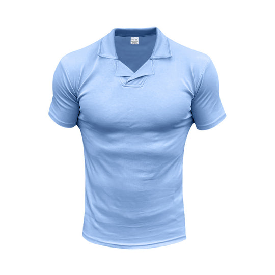 Herren nan schmal geschnittenes Kurzarm-Polo mit offenem Hemdkragen und elastischem Baumwollstretch R&B