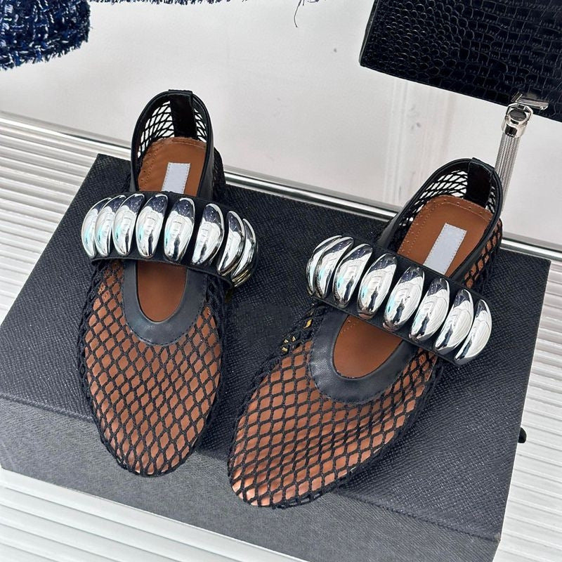 Damen Ballerinas mit glitzerndem Riemen und luftiger Netzoberfläche R&B