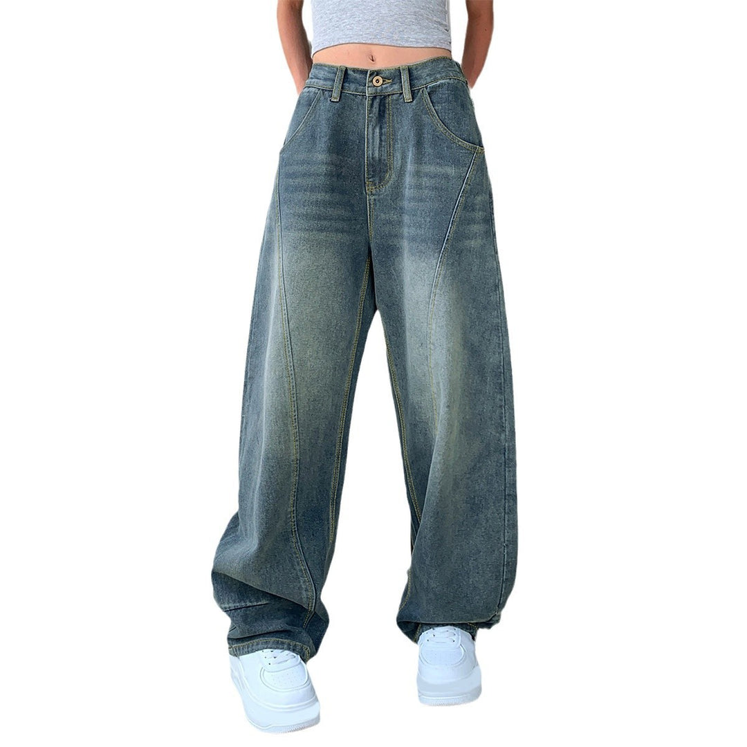 Damen Weite High-Waist Jeans mit markanten Steppnähten und weitem Schnitt R&B