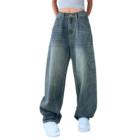 Damen Weite High-Waist Jeans mit markanten Steppnähten und weitem Schnitt R&B
