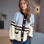 Damen Strickjacke mit modischen Streifen und praktischen Taschen R&B
