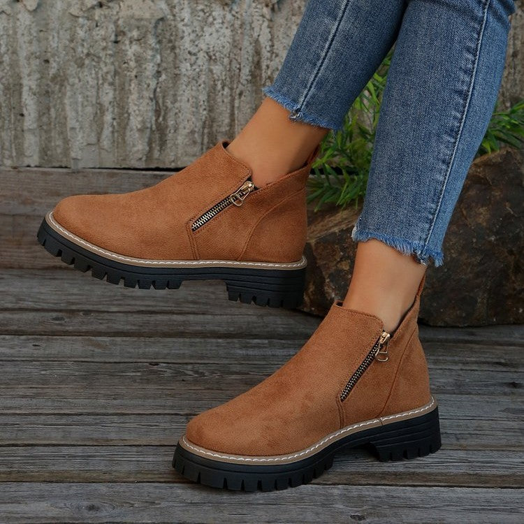 Damen Trendige Chelsea-Boots mit seitlichem Reißverschluss und rutschfester Sohle R&B
