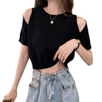 Damen Cropped Top mit schulterfreiem Design und modernem Strickmuster