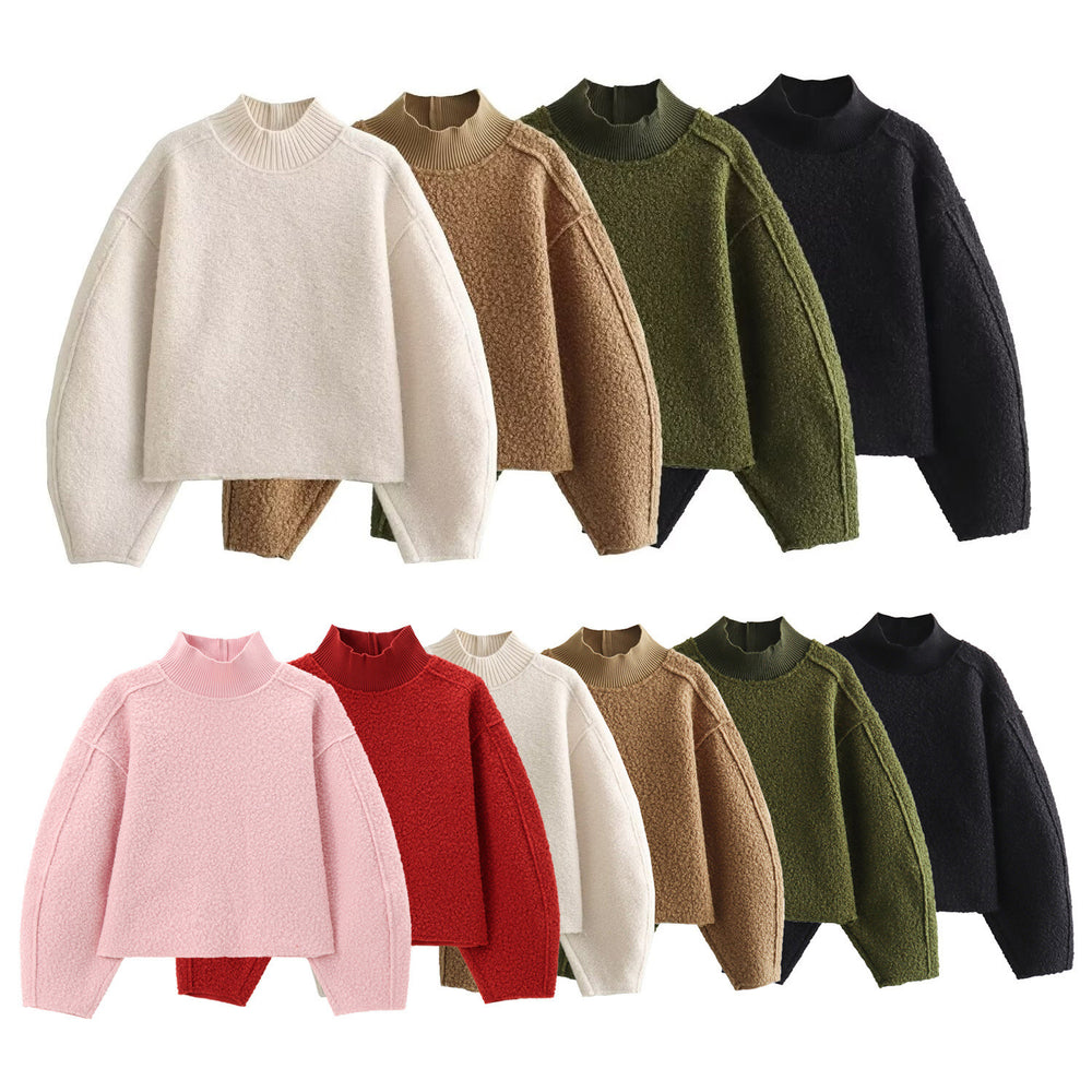 Damen Kuscheliger Pullover mit hohem Kragen und überschnittenen Schultern R&B