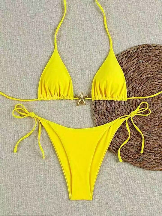 Damen Bikini-Set mit verstellbarem Triangel-Oberteil und hoher Taillenhose R&B