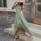 Damen Maxikleid mit asymmetrischen Saum und floralem Design R&B