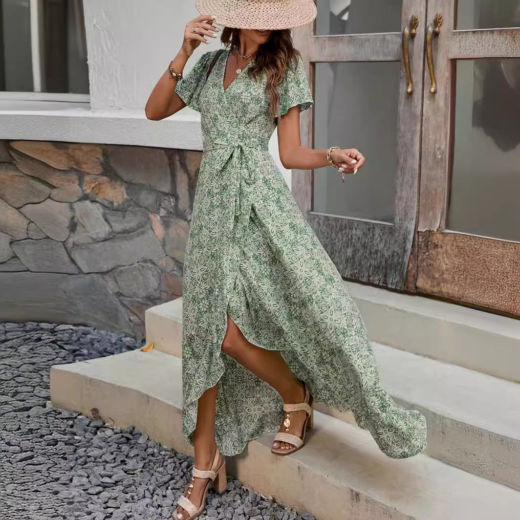 Damen Maxikleid mit asymmetrischen Saum und floralem Design R&B