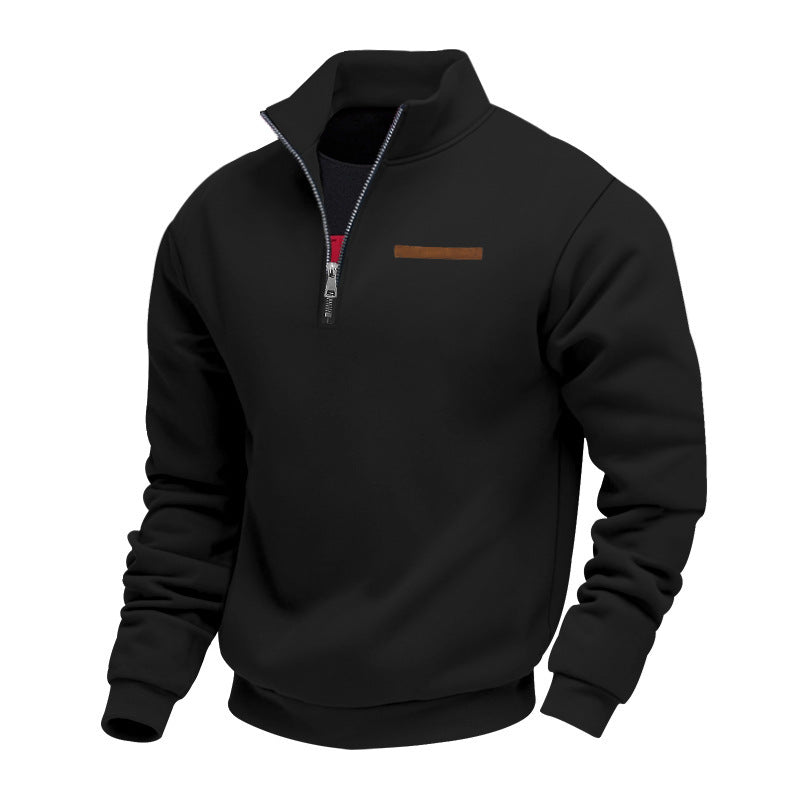 Herren nan Halbzip-Sweatshirt aus schwerem Fleece mit Stehkragen und verdeckter Brusttasche R&B