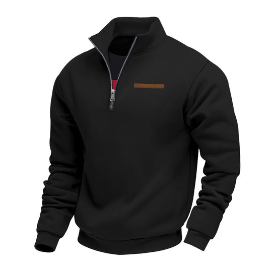 Herren nan Halbzip-Sweatshirt aus schwerem Fleece mit Stehkragen und verdeckter Brusttasche R&B