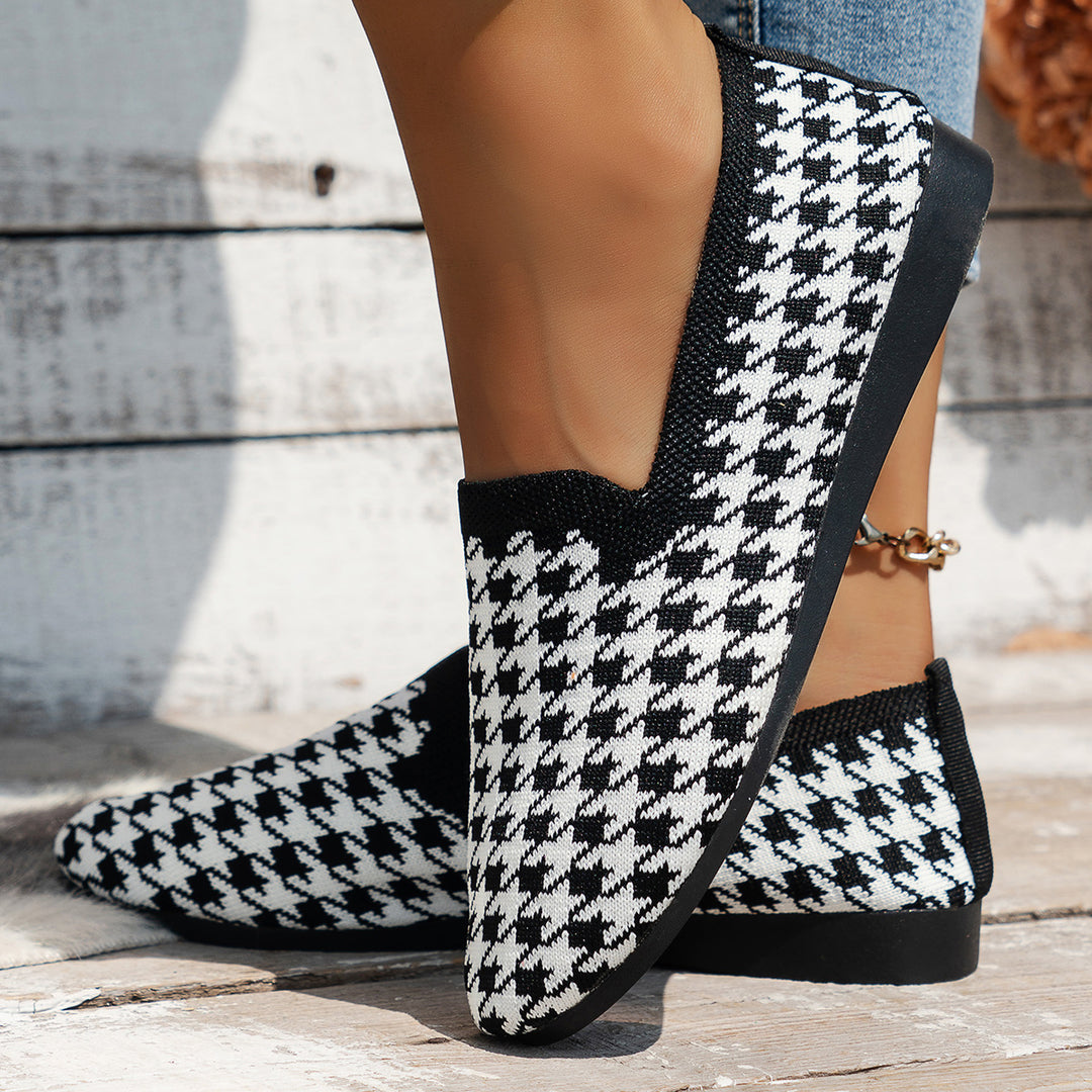 Damen Komfortable Slip-On Mokassins mit trendigem Hahnentrittmuster R&B