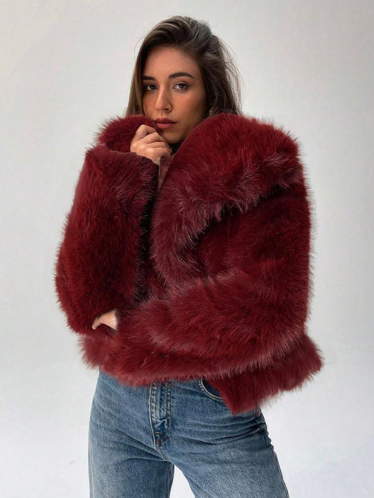Damen Modischer Kunstpelz-Cropped-Jacke mit voluminösen Ärmeln R&B