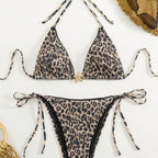Damen Triangel-Bikini mit modischem Leopardenmuster und seitlichen BindR&Bändern R&B