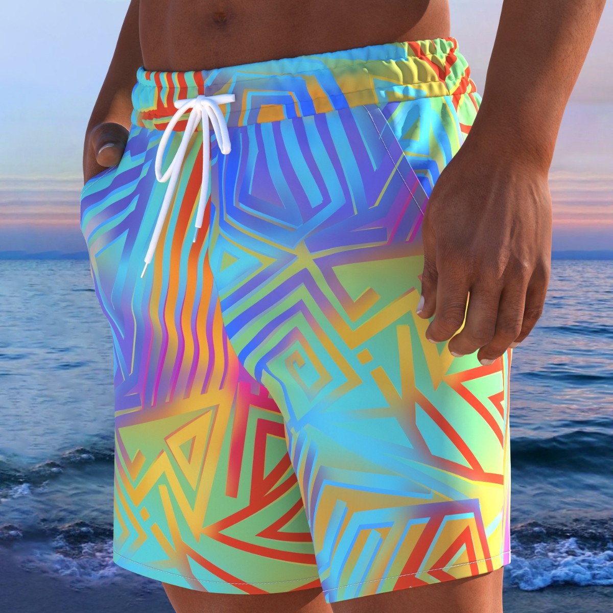 Herren Badeshorts mit animalischem Muster und elastischem Bund