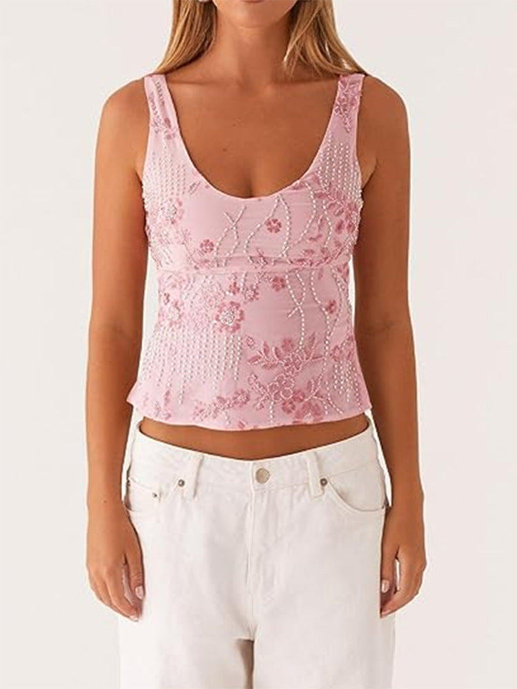 Damen Couture-Oberteil mit floralem Strassdesign und figurbetontem Schnitt R&B