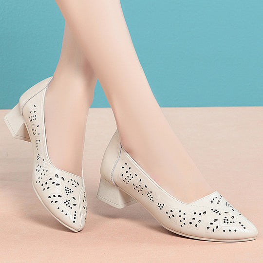 Damen Elegante Ballerina mit Luftdurchlässigem Design und Bequemem Blockabsatz R&B