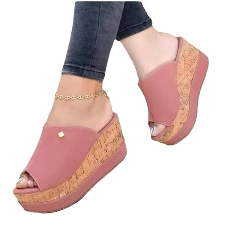 Damen Komfortable Keil-Sandalen mit offenem Zehenbereich und Korksohle R&B