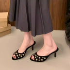 Damen elegante Mules mit dekorativen Perlen R&B