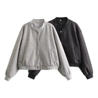 Damen modische Sweatjacke mit Knopfverschluss und praktischen Taschen R&B