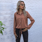 Damen Elegante Bluse mit Krawattenverschluss und Brusttaschen R&B