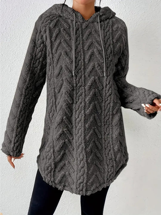 Damen Flauschiger Kapuzenpullover mit Zopfdesign R&B