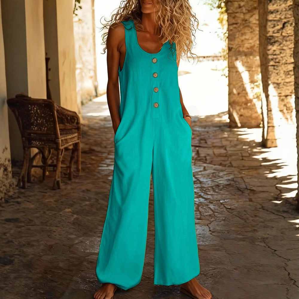 Damen Jumpsuit mit floralem Muster und Knopfdetails R&B