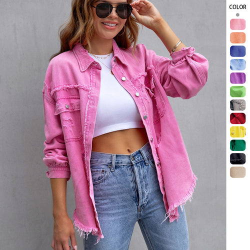Damen Jeansjacke im lässigen Oversize-Schnitt mit fransigen Details R&B