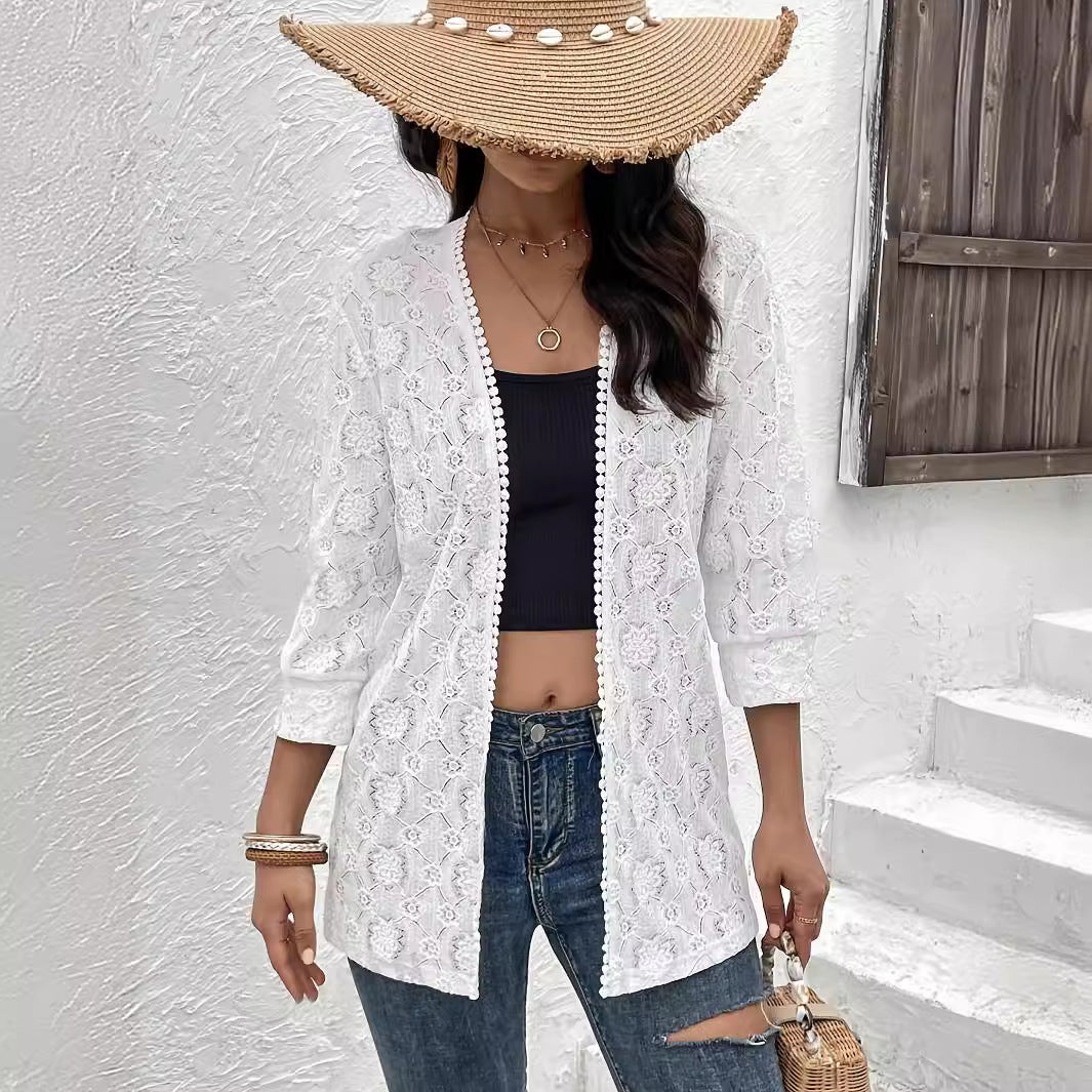 Damen Spitzen Kimono-Cardigan mit feinen Stickereien R&B
