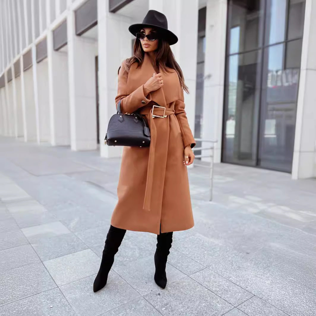 Damen eleganter Trenchcoat mit Gürtel und hochwertiger Verarbeitung R&B