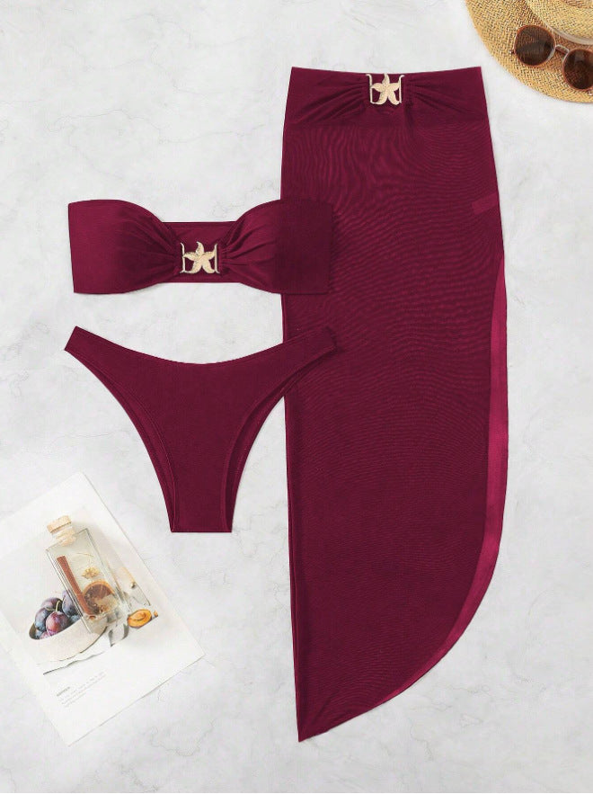 Damen Bandeau-Bikini mit eleganten Schnürdetails und hohem Beinausschnitt R&B
