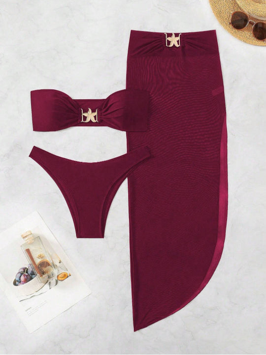 Damen Bandeau-Bikini mit eleganten Schnürdetails und hohem Beinausschnitt R&B