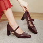 Damen Elegante Mary Jane Pumps mit modischem Riemen und glänzendem Absatz