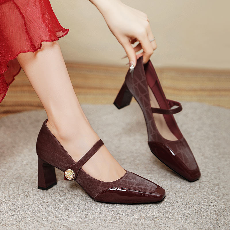 Damen Elegante Mary Jane Pumps mit modischem Riemen und glänzendem Absatz