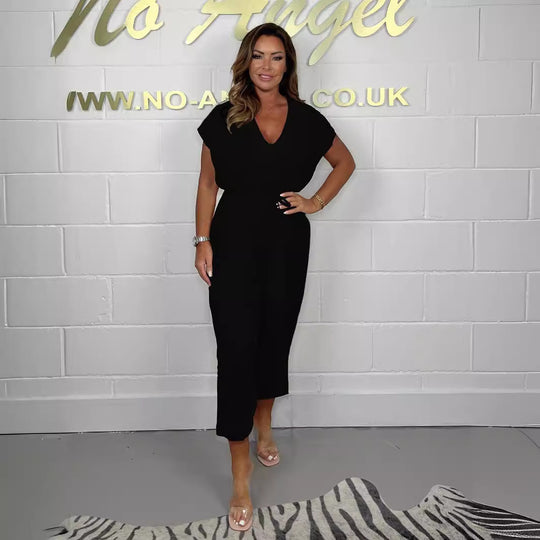 Damen Jumpsuit mit Rüschendetails und Bindegürtel R&B