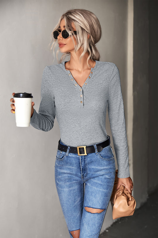Damen Langarmshirt mit modischer Knopfleiste R&B