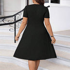 Damen elegant geschnittenes A-Linien Kleid mit geschmackvollem Quadrat-Ausschnitt und voluminösen Ärmeln R&B