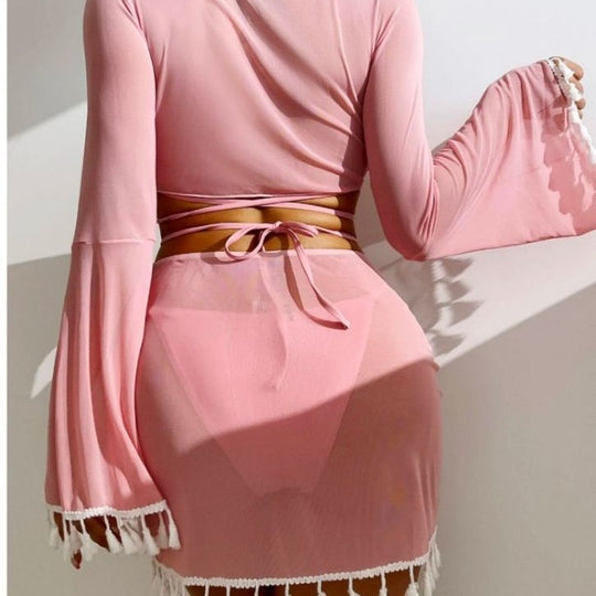 Damen Set aus luftiger Bluse mit langen Ärmeln und Taillenslip R&B