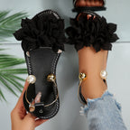 Damen komfortable Sandalen mit dekorativen Blumen-Applikationen R&B