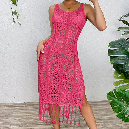 Damen Sommerliches Häkelkleid mit Fransen und seitlichem Schlitz R&B