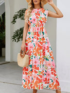 Damen Maxikleid mit Blumendesign und elastischem Bund R&B