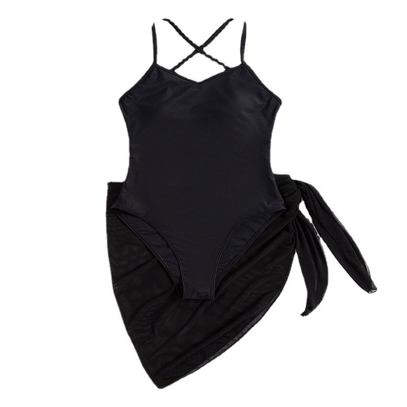 Damen Einteiler Badeanzug mit transparentem Wickelrock R&B