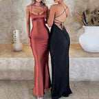 Damen Glamouröses Langarm-Maxi-Kleid mit verstellbaren Trägern und figurbetontem Schnitt R&B