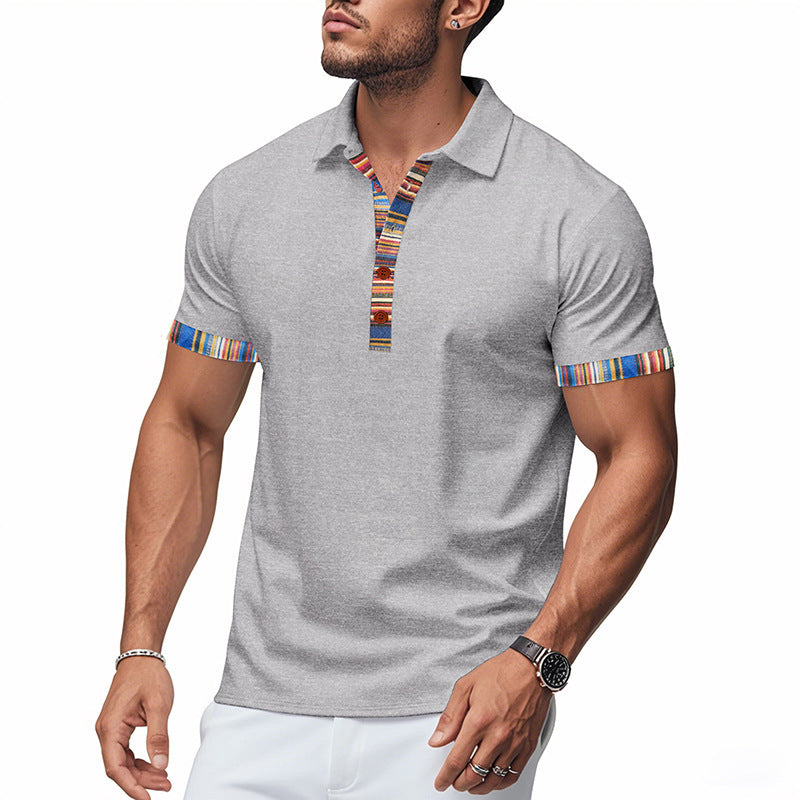Herren Polo-Shirt mit buntem Kragen und strukturierter Optik R&B