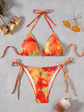 Damen Triangel-Bikini mit floralem Design und verstellbaren BindR&Bändern R&B