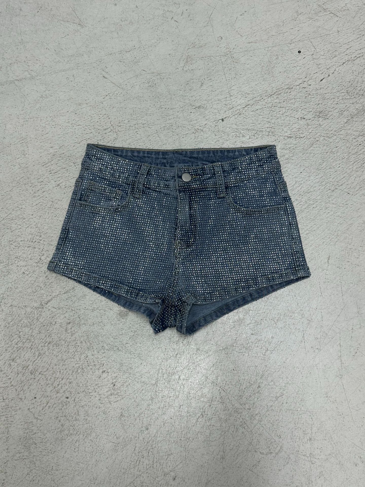 Damen Glitzernde Denim-Shorts mit funkelnden Akzenten R&B