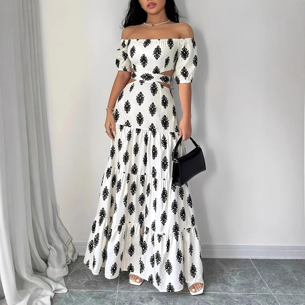 Damen Off-Shoulder Maxikleid mit Rüschendetails und floralen Mustern R&B