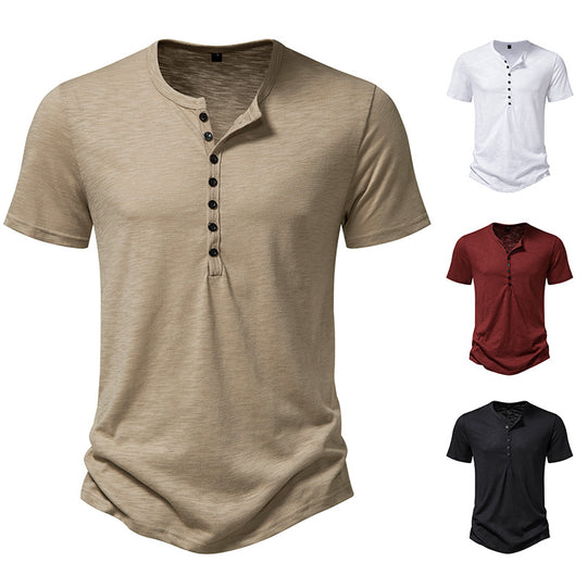Herren Kurzarm Henley-Shirt mit dekorativer Knopfleiste R&B