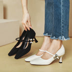 Damen elegante Mary Jane Pumps mit dekorativen Schmuckdetails