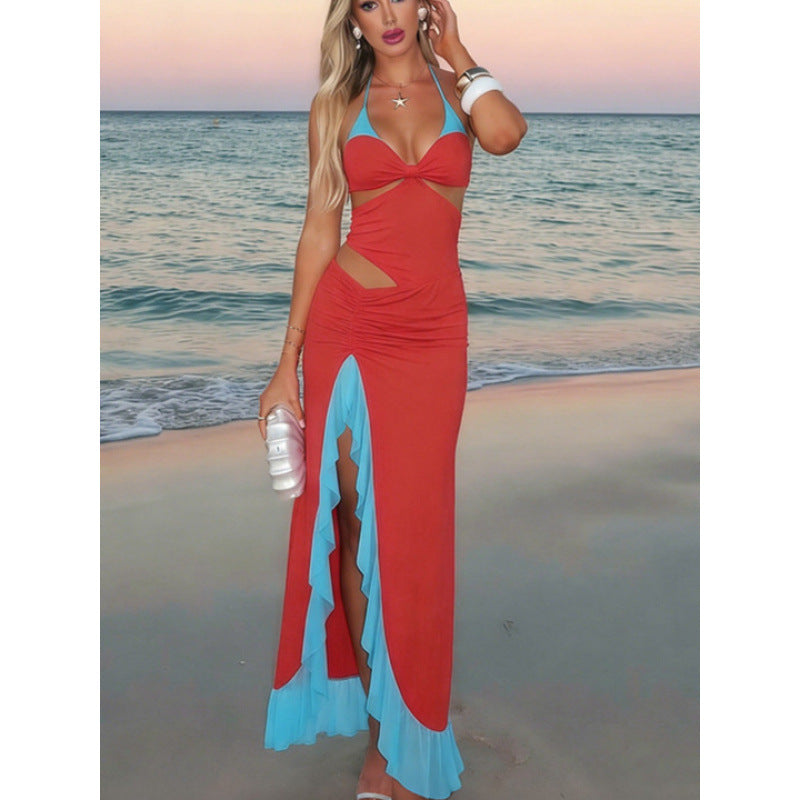Damen Maxi-Kleid mit raffiniertem Drapierungsdesign und seitlichem Schlitz R&B