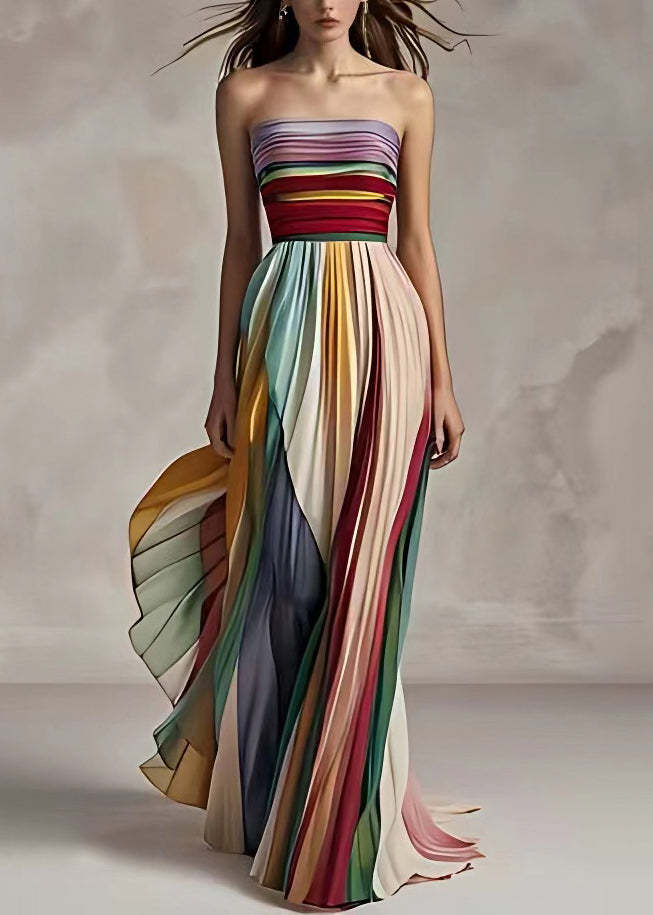 Damen Maxikleid mit Schwingenden Falten und Elegantem Bandeau-Ausschnitt R&B