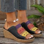 Damen Wedge-Sandaletten mit mehrfarbigen Riemen und komfortablem Korkfußbett R&B